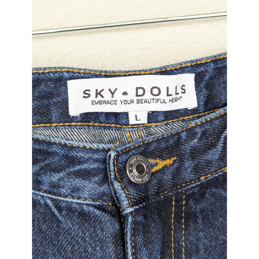 Sky Dolls Dark Blue Low-Mid Rise Jeans Size L Tall Wide Leg Mid Rise Cotton - Picture 5 of 8